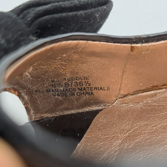 BCBGeneration Tedolie Black Patent Faux Suede Peep Toe Wedge Pump Size 6.5B - Picture 8 of 15